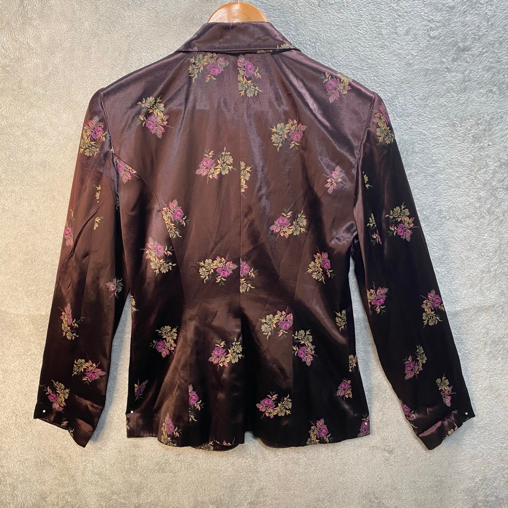 Vintage Satin Blazer Womens Size 6 Floral Indie Fairy Grunge Dark Romantic Y2k - Picture 2 of 9